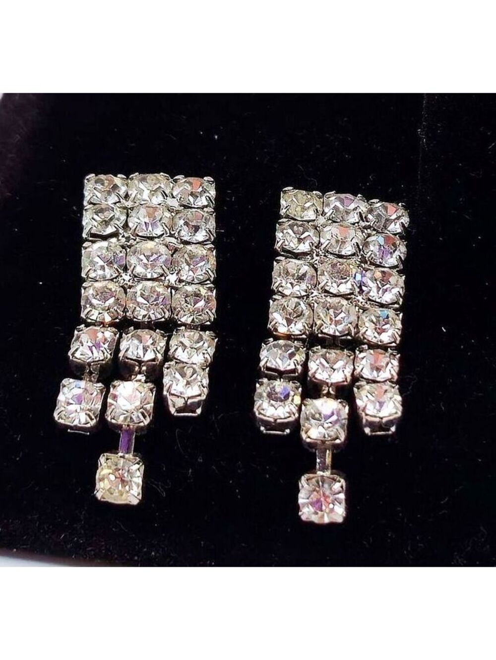 Vintage Crystal Rhinestone Clip-On Statement Earrings